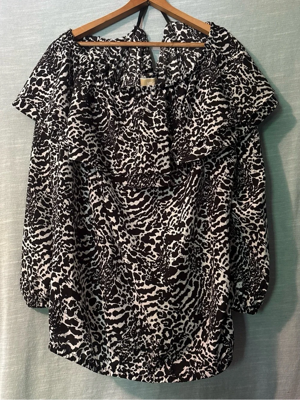 Michael Kors Blouse Pullover 3/4 Sleeve Ruffled Black/White Women’s Sz 3X NWT